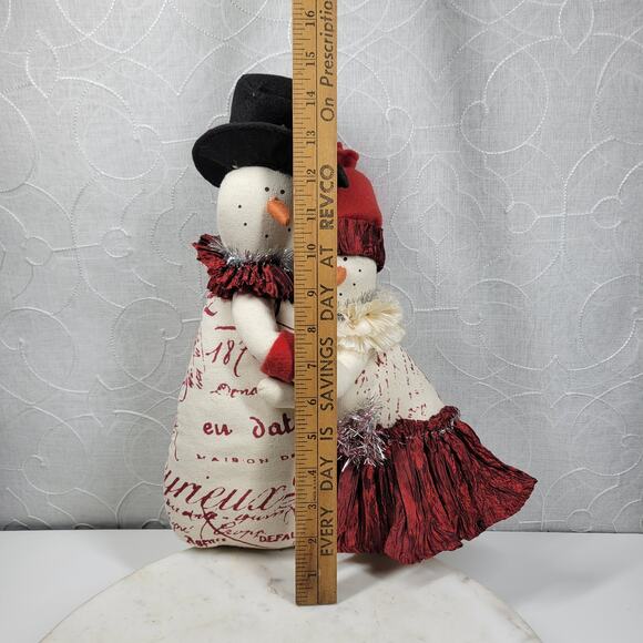 Snowman Couple Doorstop 14" Handmade Weighted Plush Winter Holiday Decor Pair - Picture 16 of 16